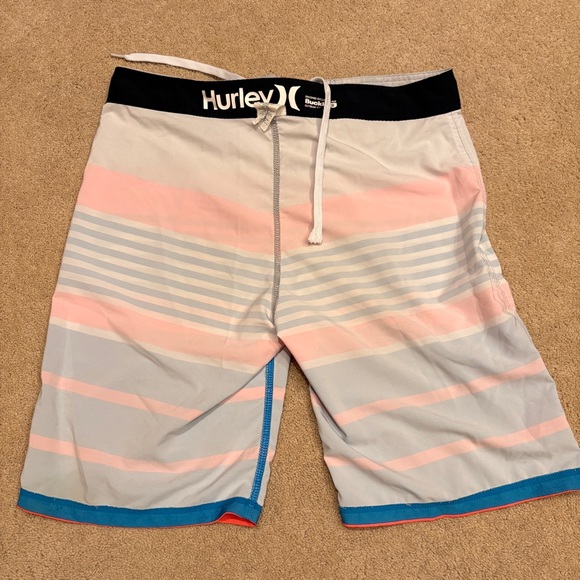 Hurley Phantom Boardshorts Swimwear Mens 32 Beach Surf Summer Striped Grey Blue - Picture 10 of 10